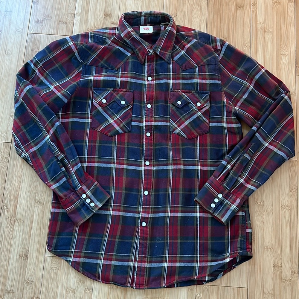 Levi’s Plaid Button-Down Shirt Flannel 100% Cotton Men’s Medium